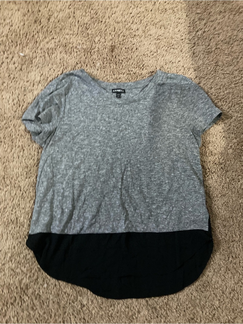 Express Heather Gray and Black Short Sleeve Colorblock Tee